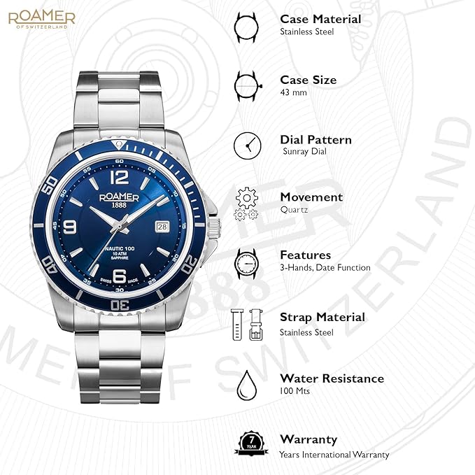 Roamer Analog Blue Dial Men's Watch-862844 41 45 20