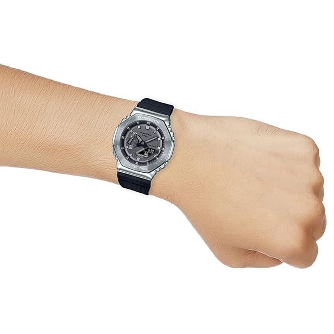Casio G-Shock GM-2100-1ADR Silver Analog-Digital Dial Black Resin Strap Men's Watch Shock and 200M Water Resistant G1159