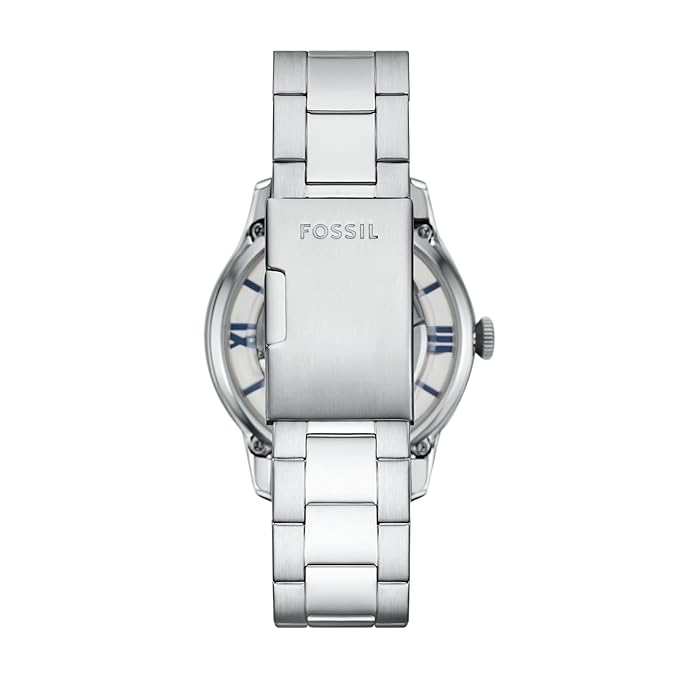 Fossil Men Townsman Silver Automatic Stainless Steel Analogue Watch Me3260, Blue Dial, Silver Band