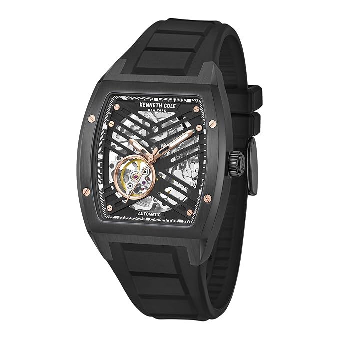 Kenneth Cole Automatic Black Dial with Black Silicone Strap Watch for Men
