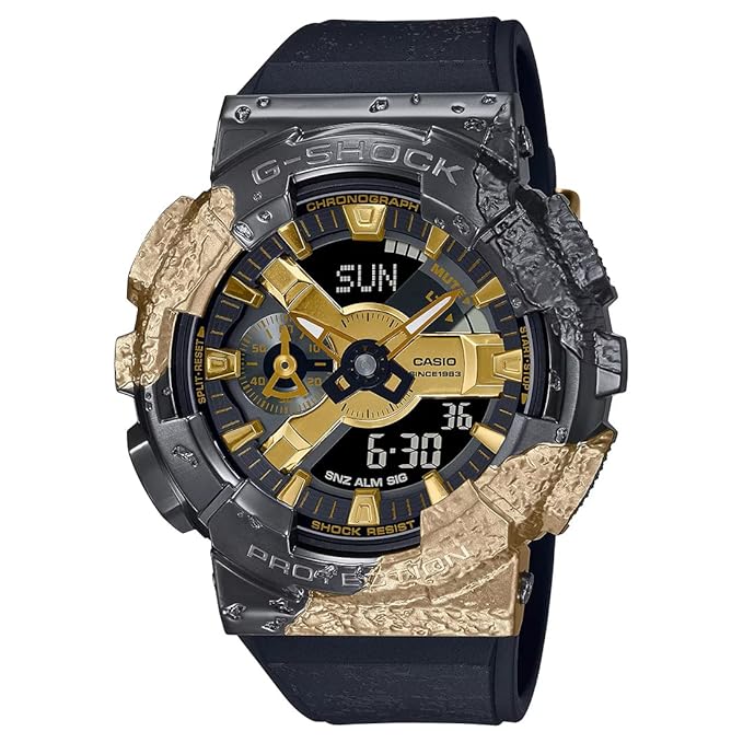 Casio G-Shock GM-114GEM-1A9DR Black & Gold IP Analog-Digital Dial Black Resin Strap Men's Watch Shock Resistant Limited Edition G1346