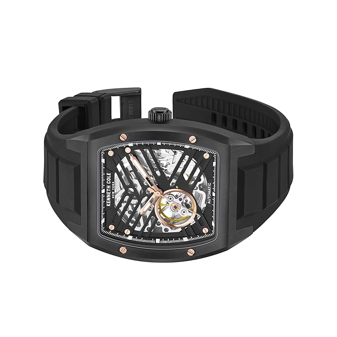 Kenneth Cole Automatic Black Dial with Black Silicone Strap Watch for Men