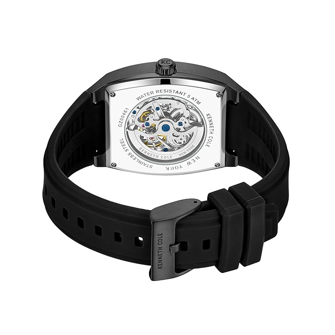 Kenneth Cole Automatic Black Dial with Black Silicone Strap Watch for Men