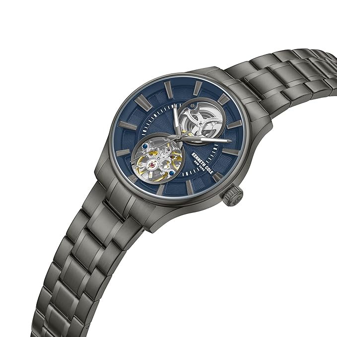 Kenneth Cole Automatic Blue Dial with Grey Stainless Steel Strap Watch for Men