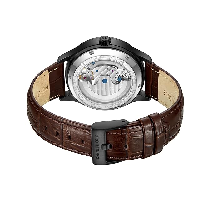 Kenneth Cole Automatic Black Dial with Tan Leather Strap Analog Watch for Men