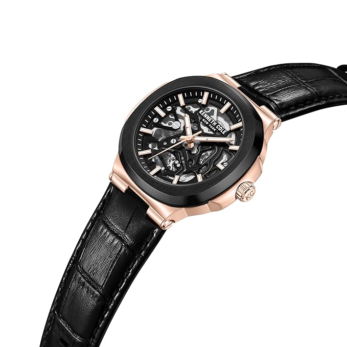 Kenneth Cole Automatic Black Dial with Black Leather Strap Analog Watch for Men-KCWGX0046204MN