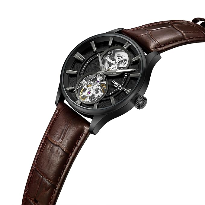 Kenneth Cole Automatic Black Dial with Tan Leather Strap Analog Watch for Men