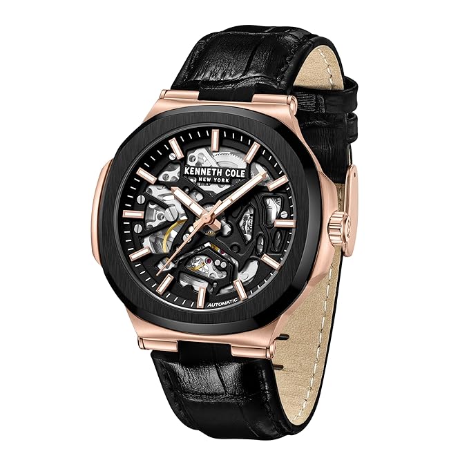 Kenneth Cole Automatic Black Dial with Black Leather Strap Analog Watch for Men-KCWGX0046204MN