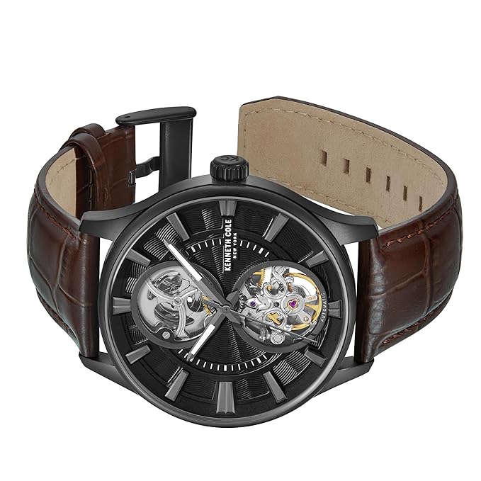 Kenneth Cole Automatic Black Dial with Tan Leather Strap Analog Watch for Men