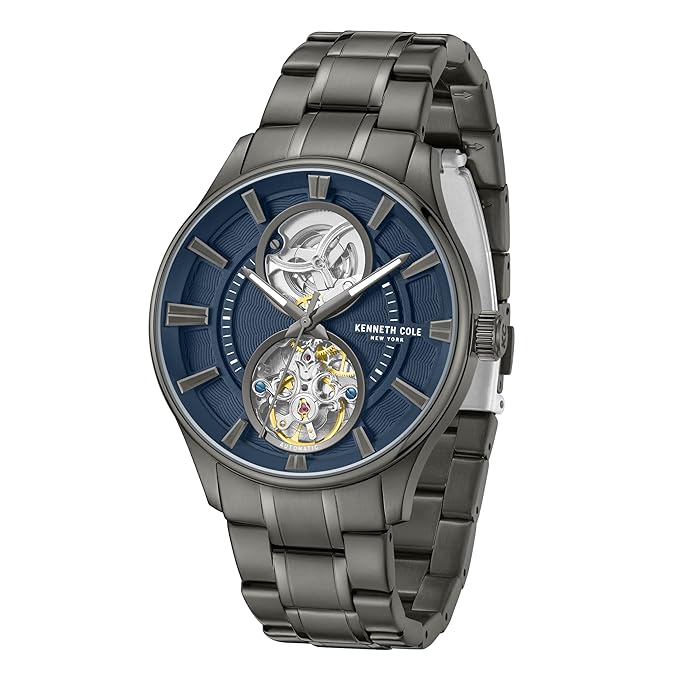 Kenneth Cole Automatic Blue Dial with Grey Stainless Steel Strap Watch for Men