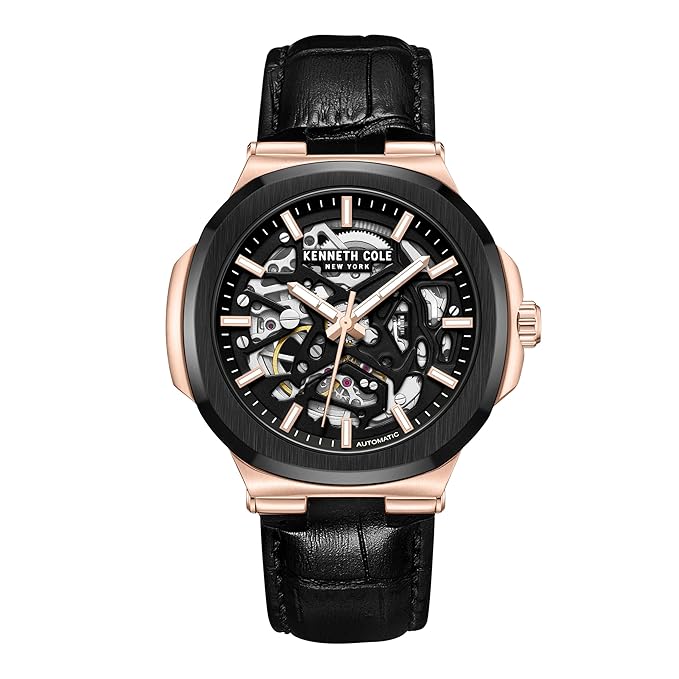 Kenneth Cole Automatic Black Dial with Black Leather Strap Analog Watch for Men-KCWGX0046204MN