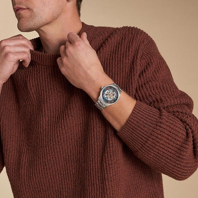 Fossil Men Townsman Silver Automatic Stainless Steel Analogue Watch Me3260, Blue Dial, Silver Band